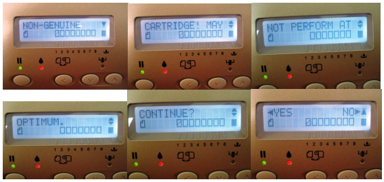 Warning message about non-genuine cartridge may not perform at optimum.