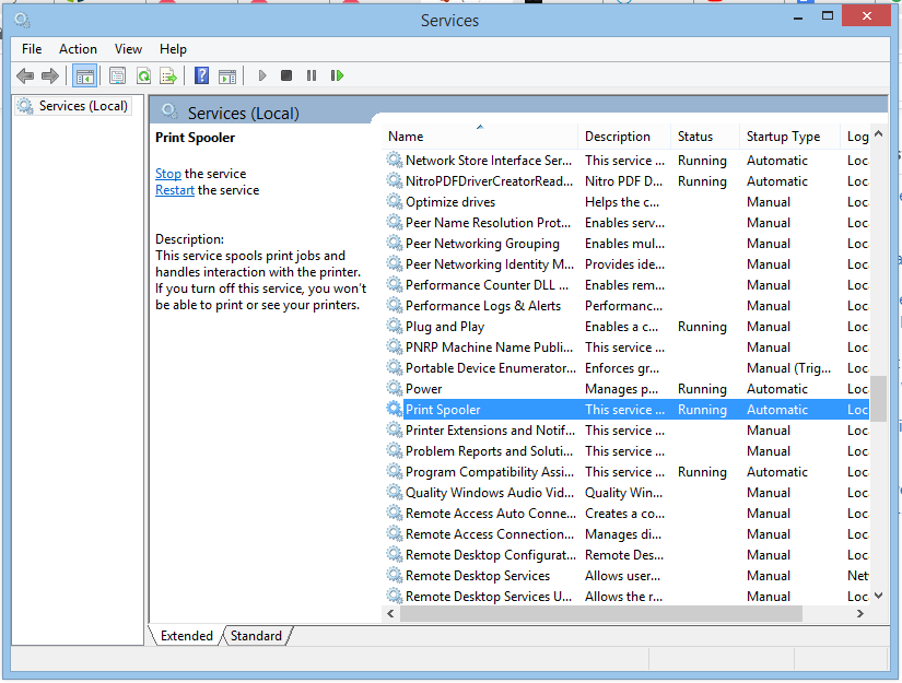 Image of Windows Services setting menu