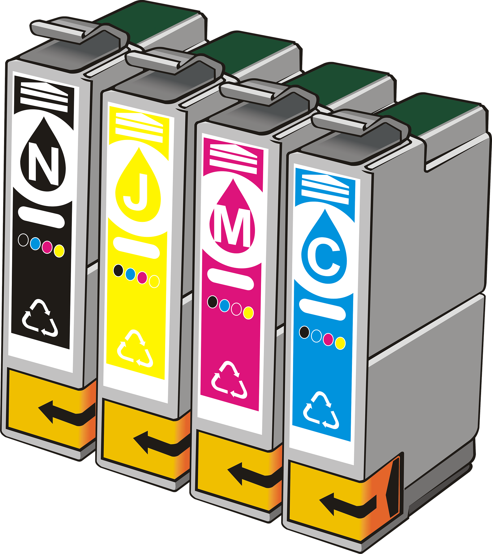 Illustration of CMYK ink cartridges