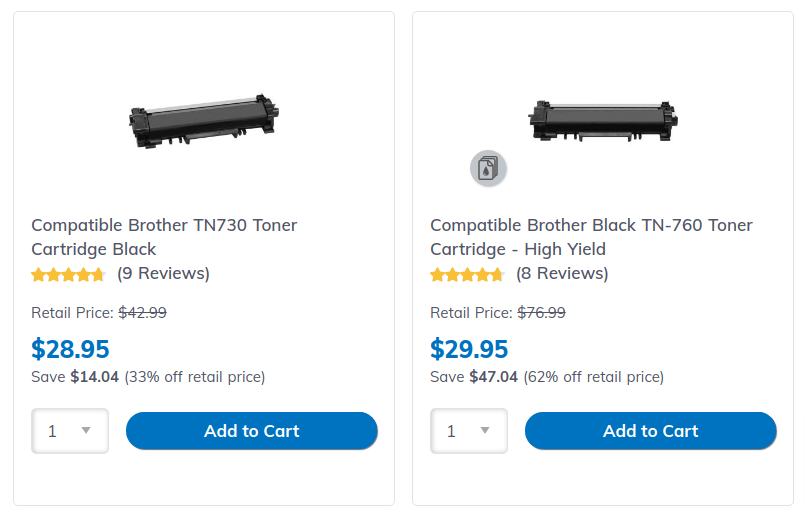 TN730 and TN730 XL toner price difference illustration
