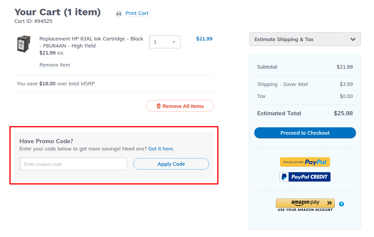 coupon code form on cart page