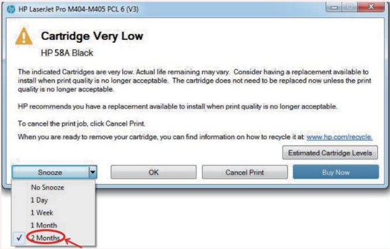 Cartridge very low warning wrning on windows pop up