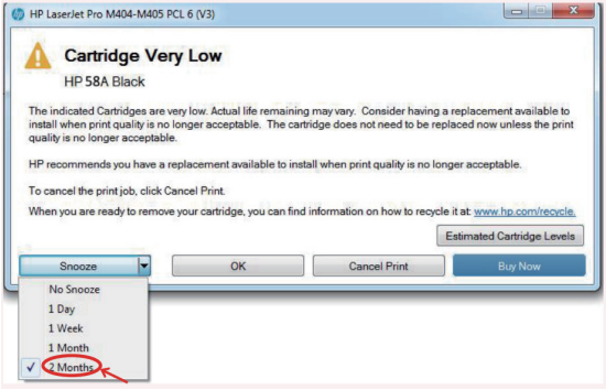 Snooze Cartridge very low warning