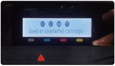 used or counterfeit cartridges installed