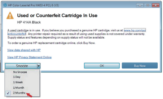 used or counterfeit cartridge in use error