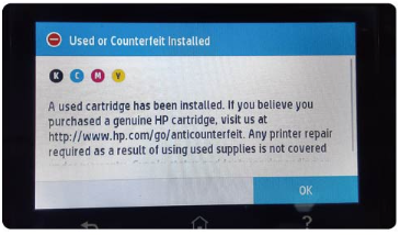 used or counterfeit installed error message