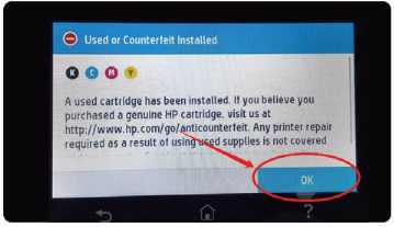 used or counterfeit cartridge in use message